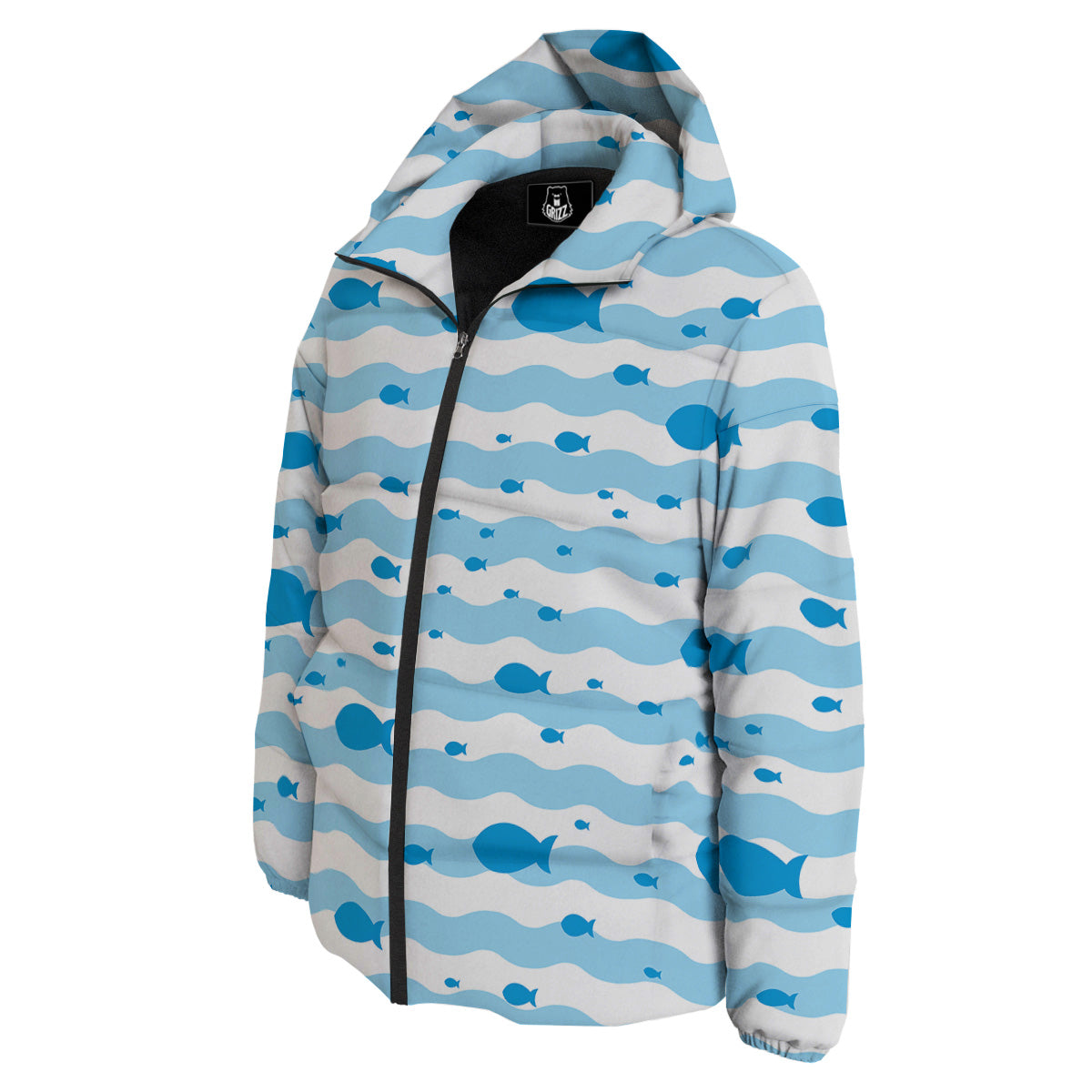 Fish Swimming In Blue Sea Print Pattern Down Jacket-grizzshop