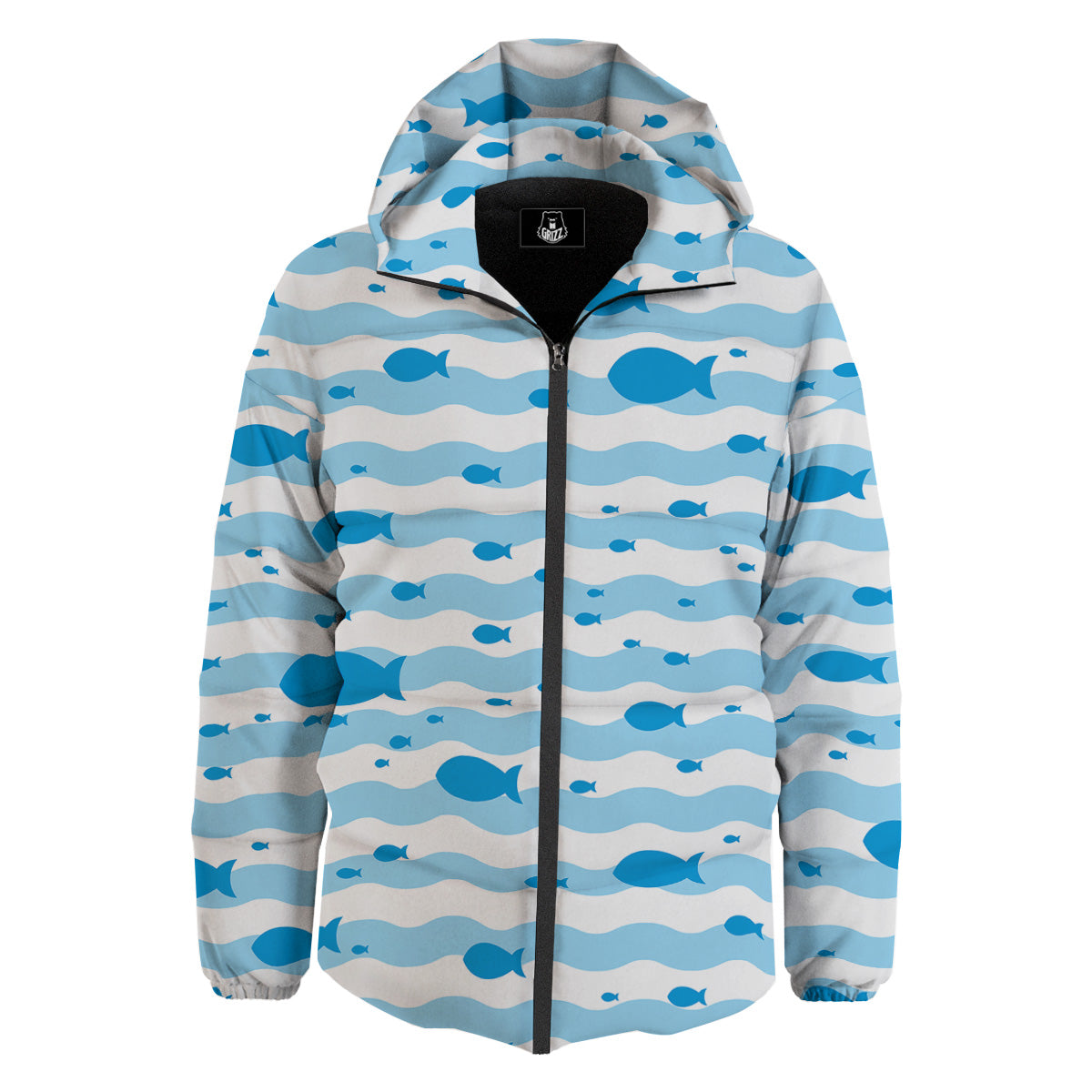 Fish Swimming In Blue Sea Print Pattern Down Jacket-grizzshop
