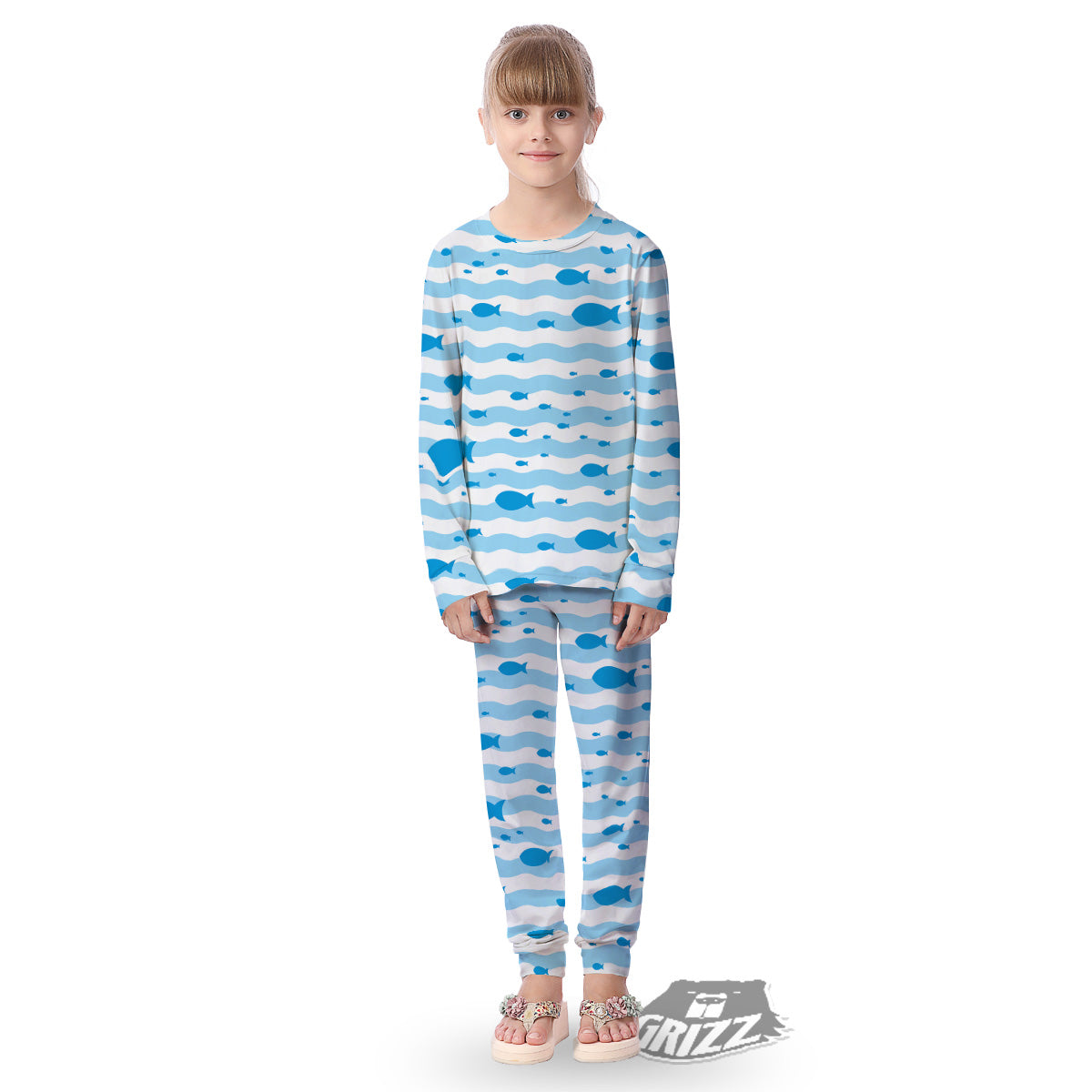 Fish Swimming In Blue Sea Print Pattern Kid's Pajamas-grizzshop