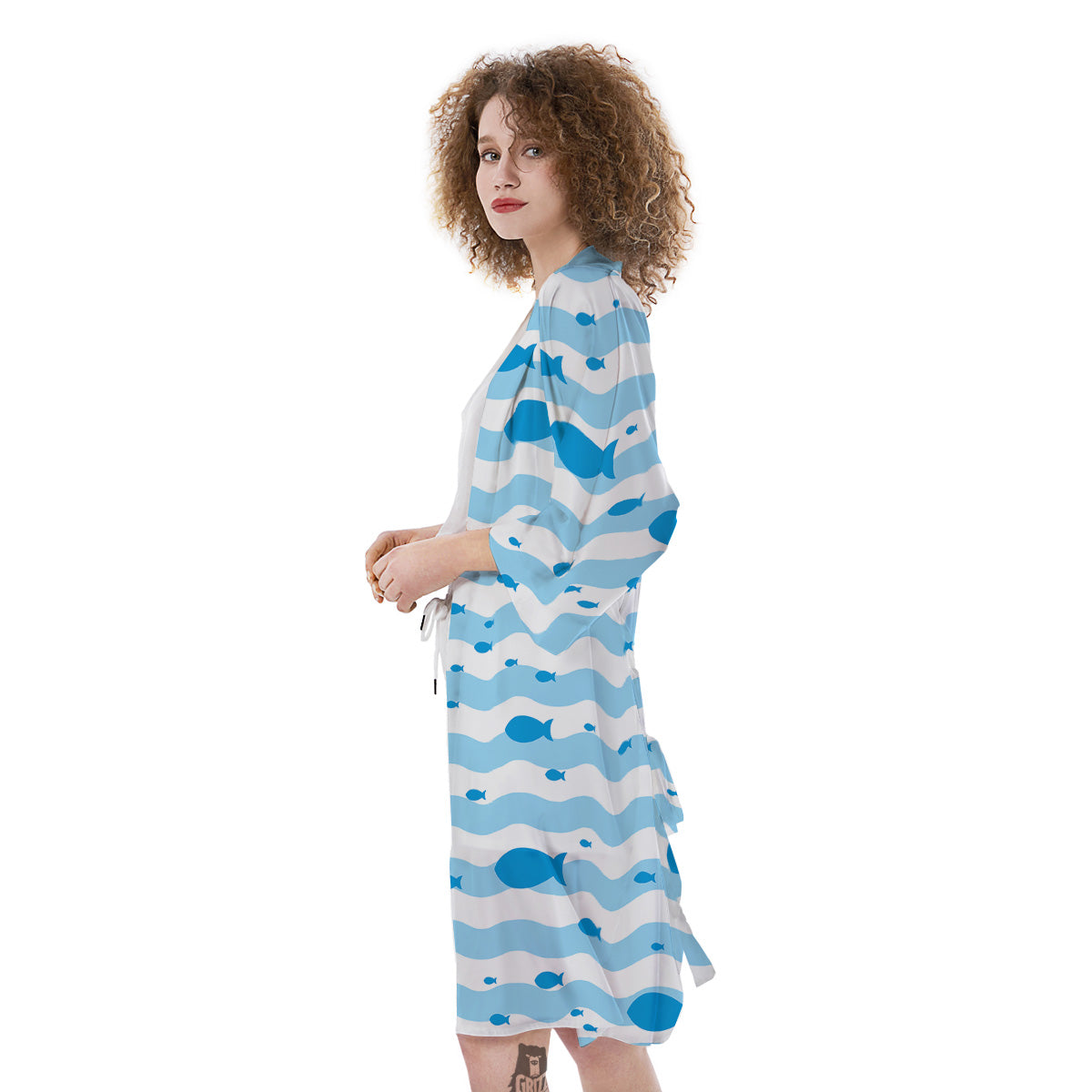 Fish Swimming In Blue Sea Print Pattern Kimono-grizzshop