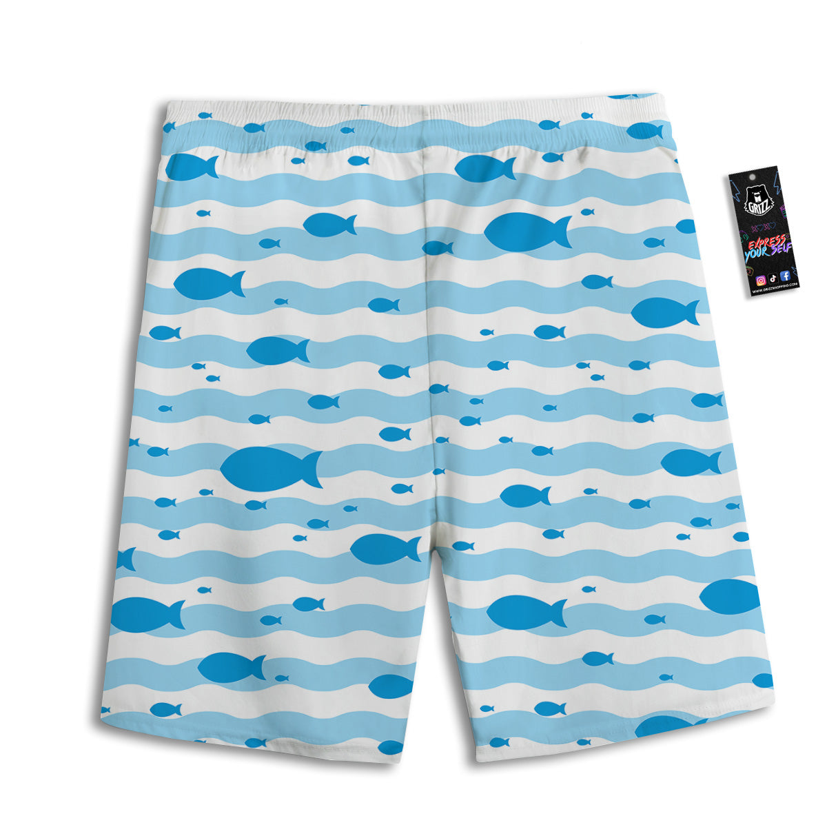 Fish Swimming In Blue Sea Print Pattern Men's Athletic Shorts