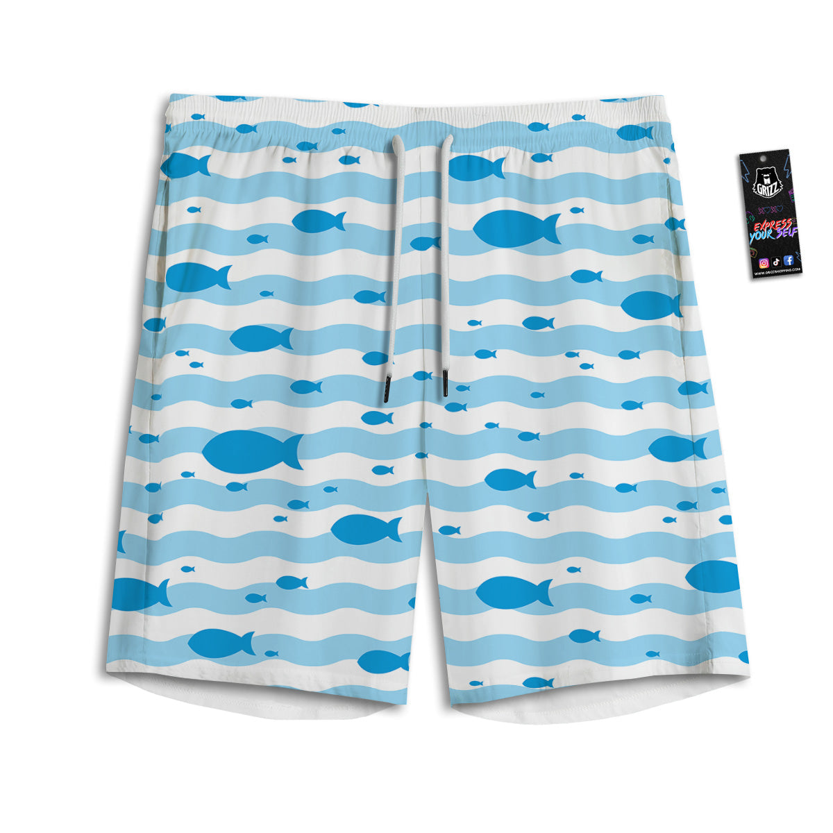 Fish Swimming In Blue Sea Print Pattern Men's Athletic Shorts