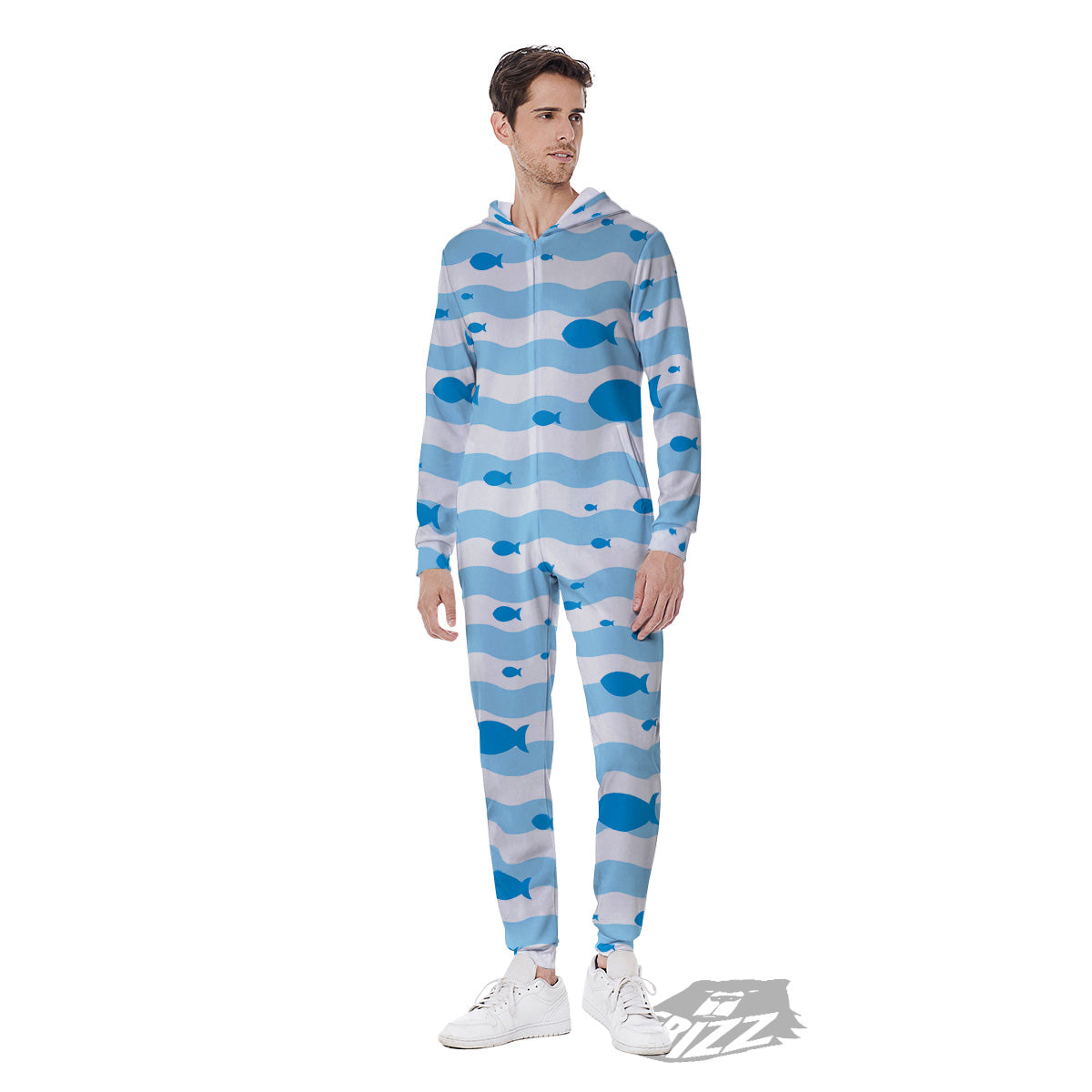 Fish Swimming In Blue Sea Print Pattern Men's Jumpsuit-grizzshop