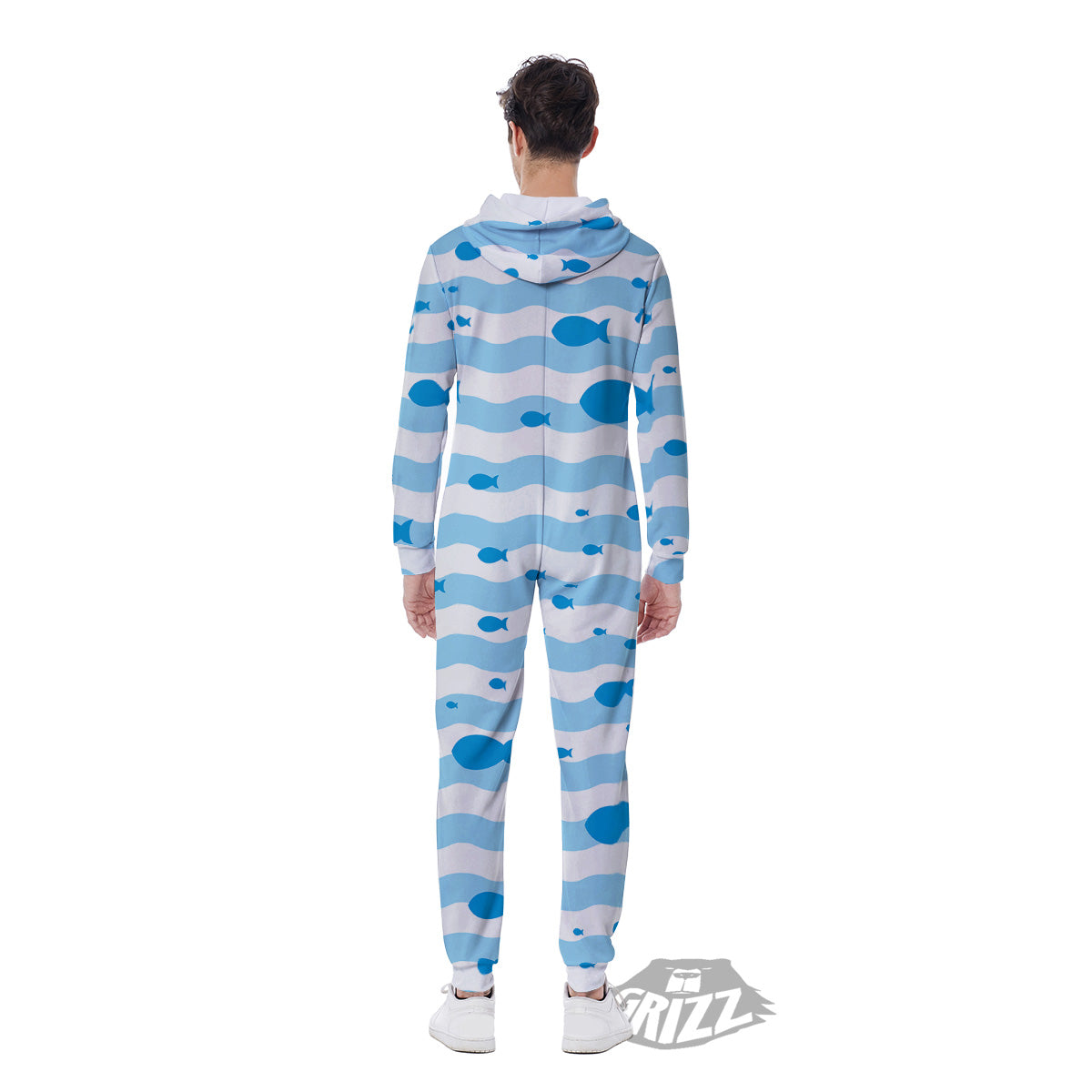 Fish Swimming In Blue Sea Print Pattern Men's Jumpsuit-grizzshop