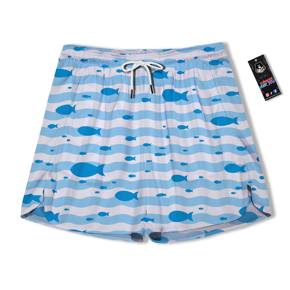 Fish Swimming In Blue Sea Print Pattern Men's Running Shorts-grizzshop