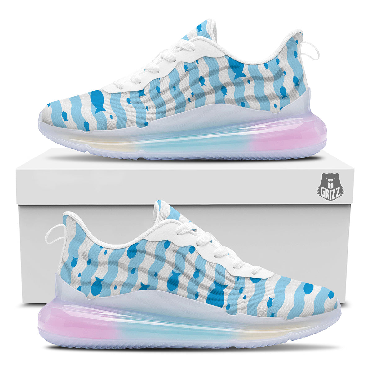 Fish Swimming In Blue Sea Print Pattern Running Sneakers-grizzshop