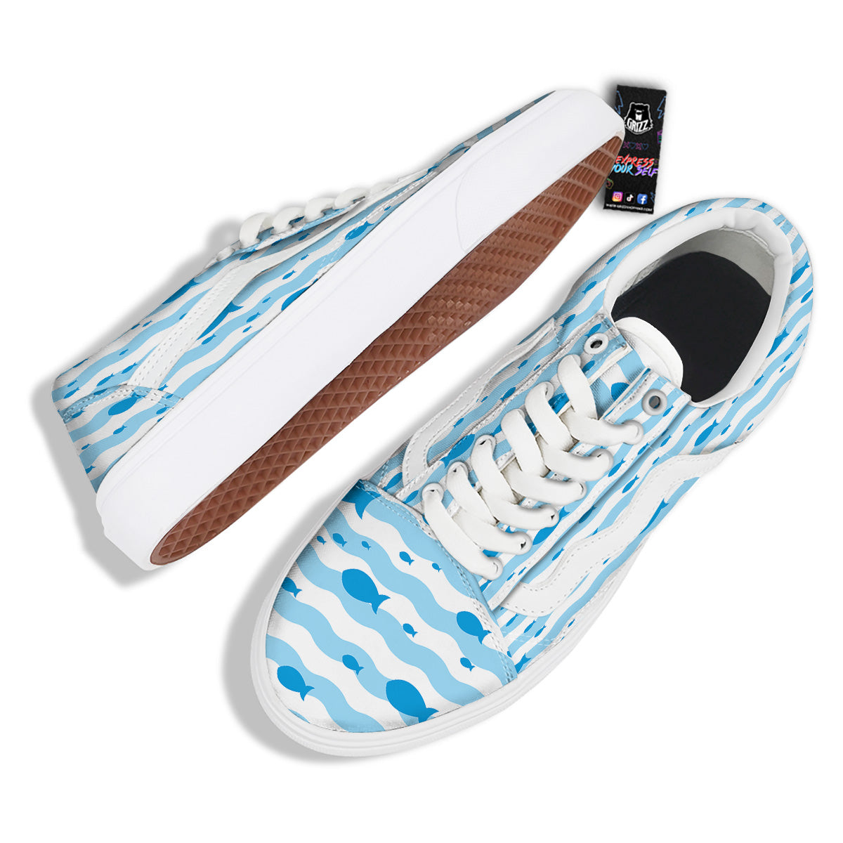 Fish Swimming In Blue Sea Print Pattern Skate Shoes-grizzshop