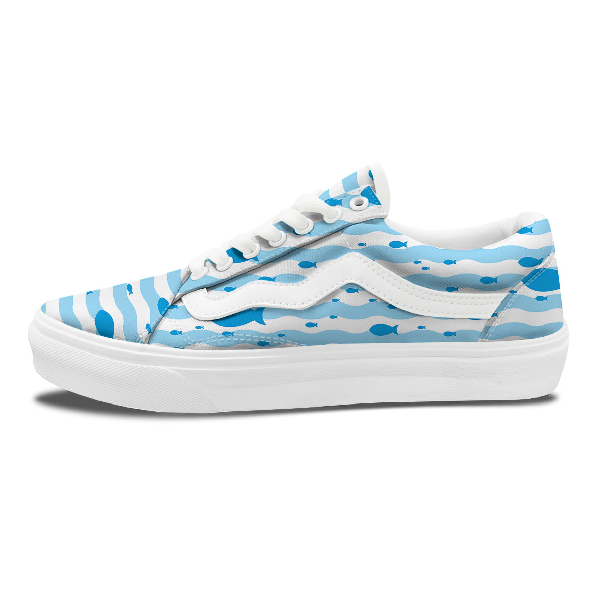 Fish Swimming In Blue Sea Print Pattern Skate Shoes-grizzshop
