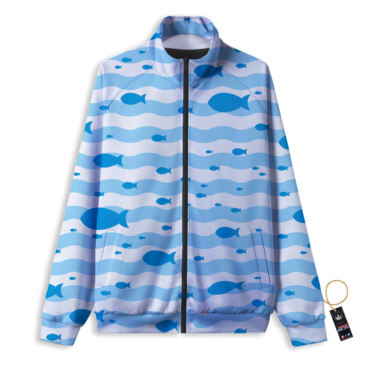 Fish Swimming In Blue Sea Print Pattern Track Jacket-grizzshop