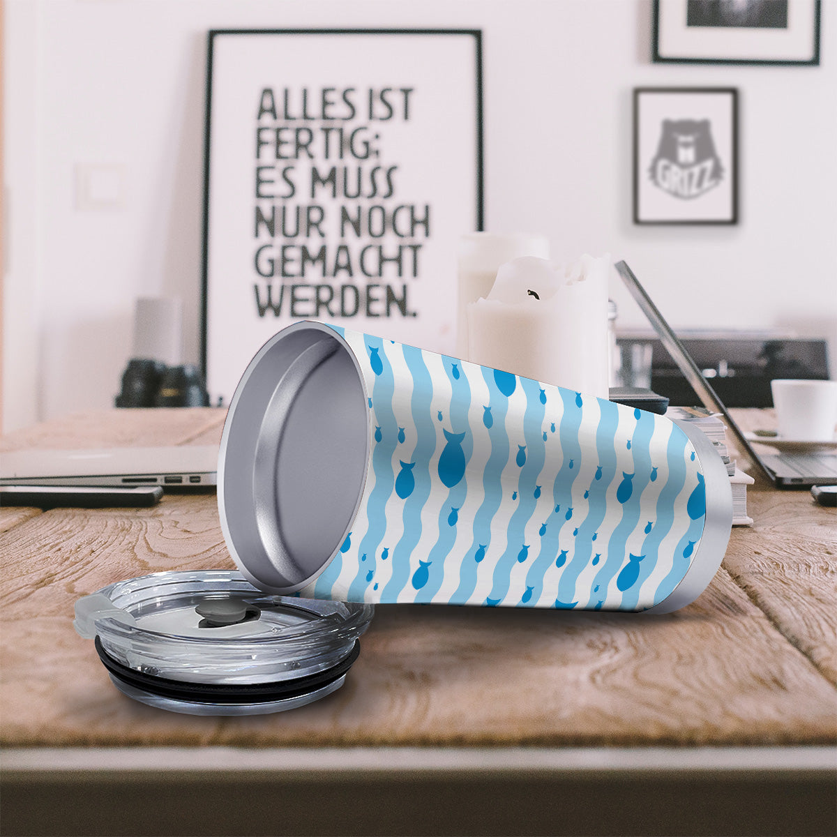 Fish Swimming In Blue Sea Print Pattern Tumbler-grizzshop