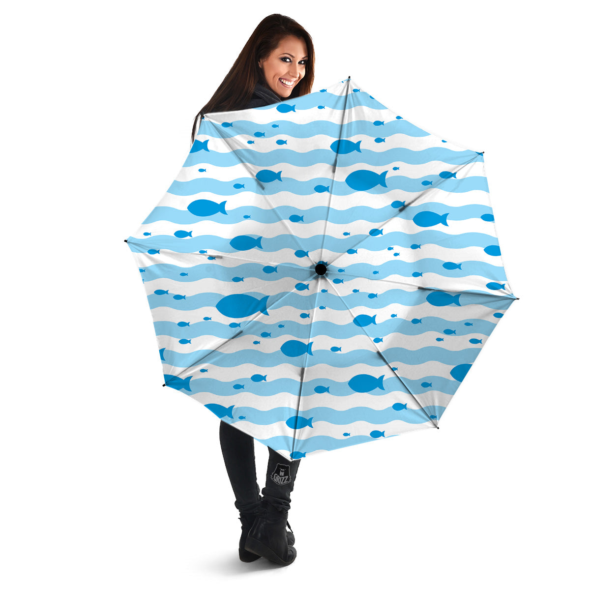 Fish Swimming In Blue Sea Print Pattern Umbrella-grizzshop