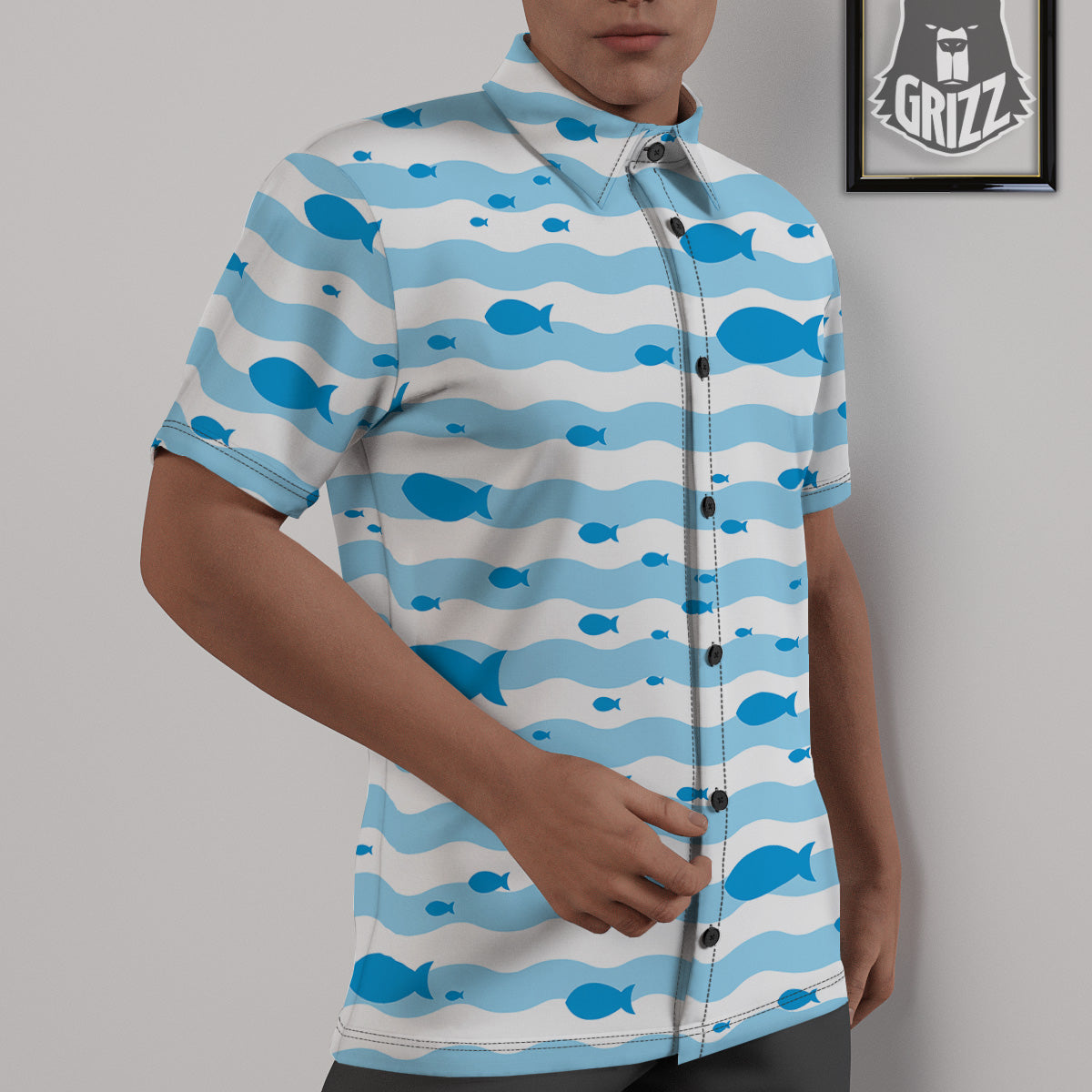 Fish Swimming In Blue Sea Print Pattern Untucked Shirts-grizzshop