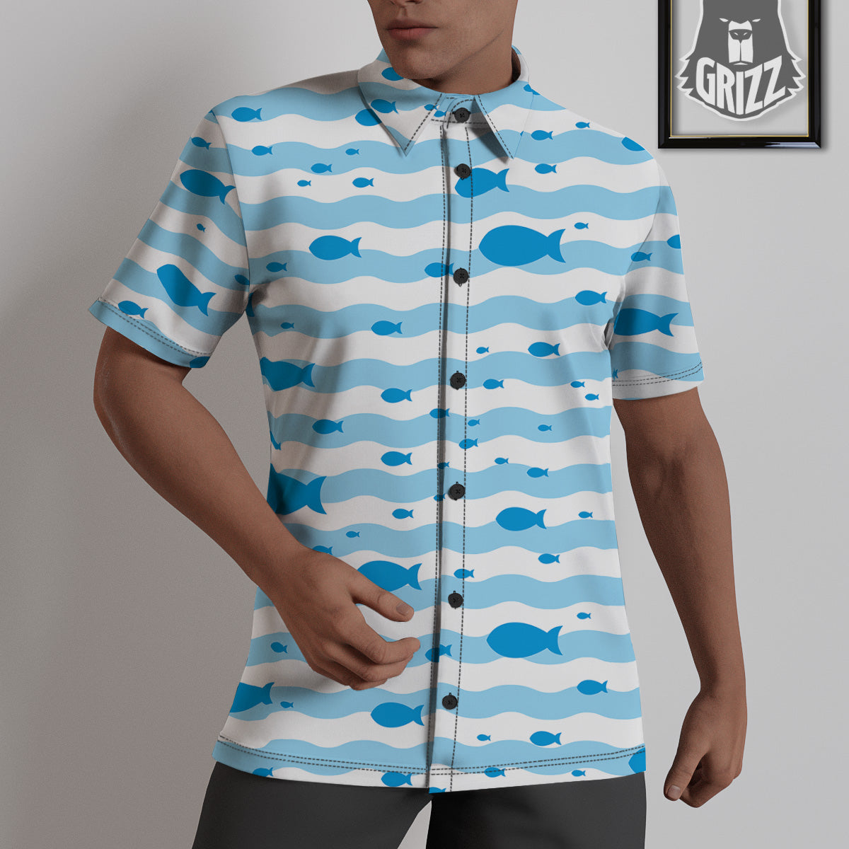 Fish Swimming In Blue Sea Print Pattern Untucked Shirts-grizzshop