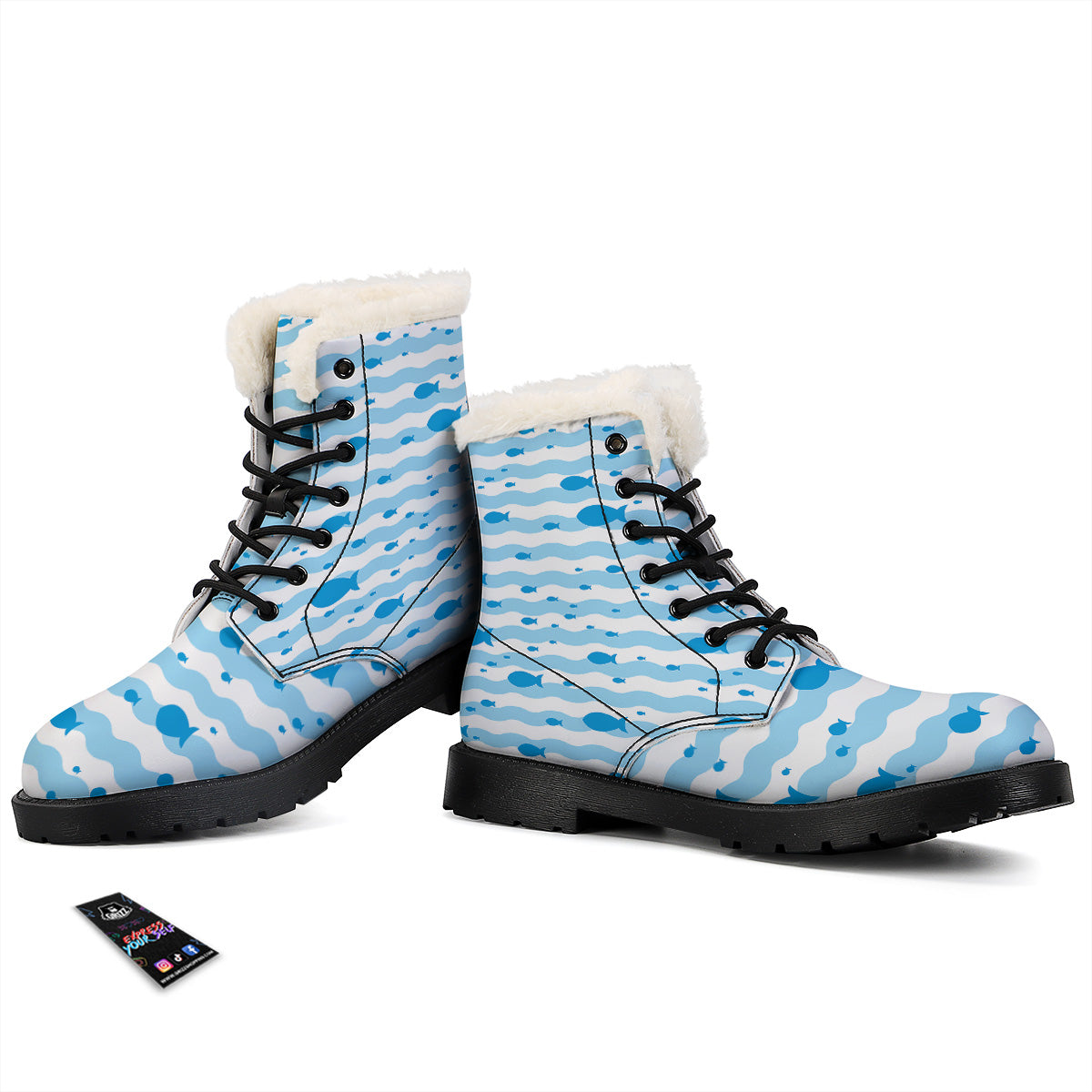 Fish Swimming In Blue Sea Print Pattern Winter Boots-grizzshop