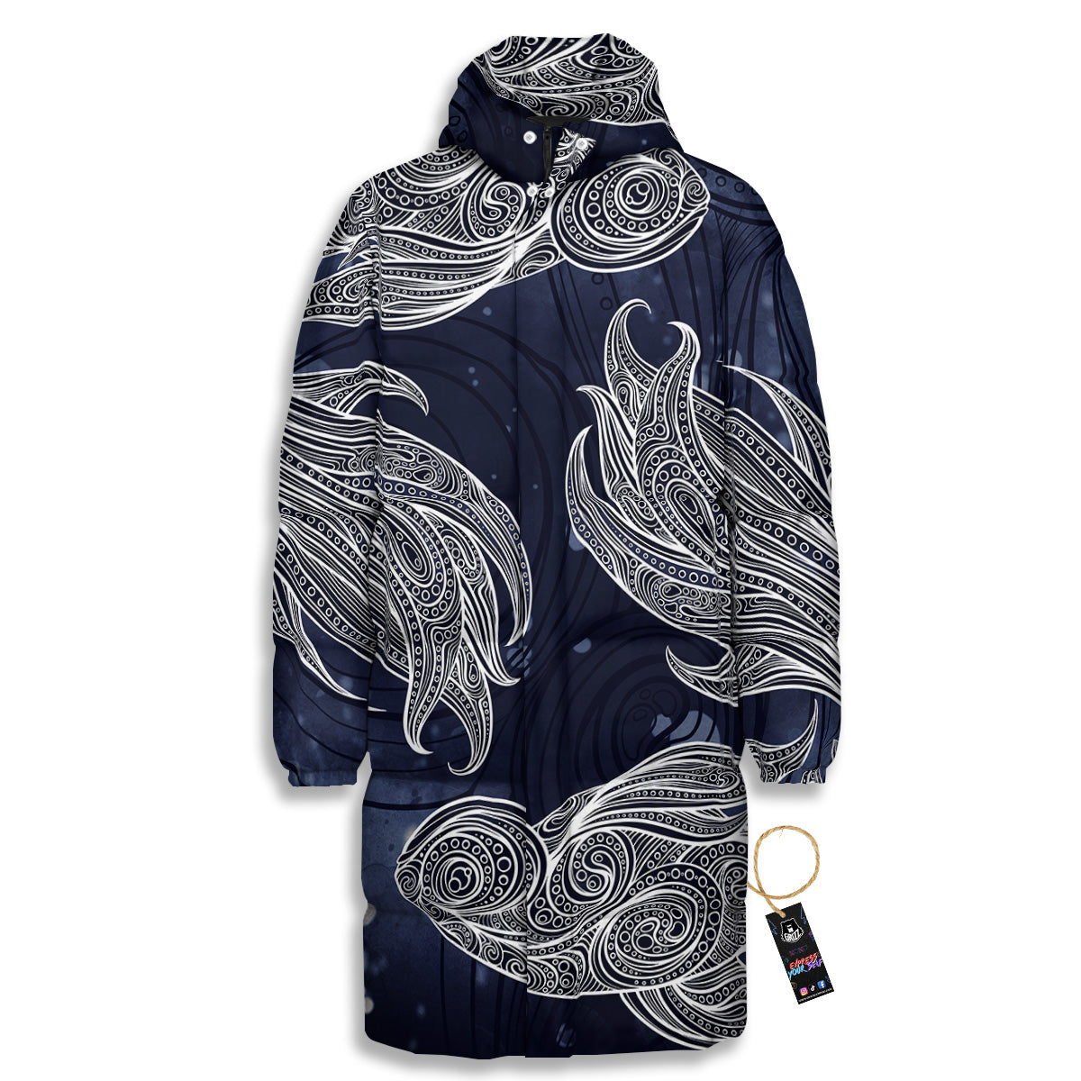 Fish Bohemian Spiritual Print Long Down Jacket