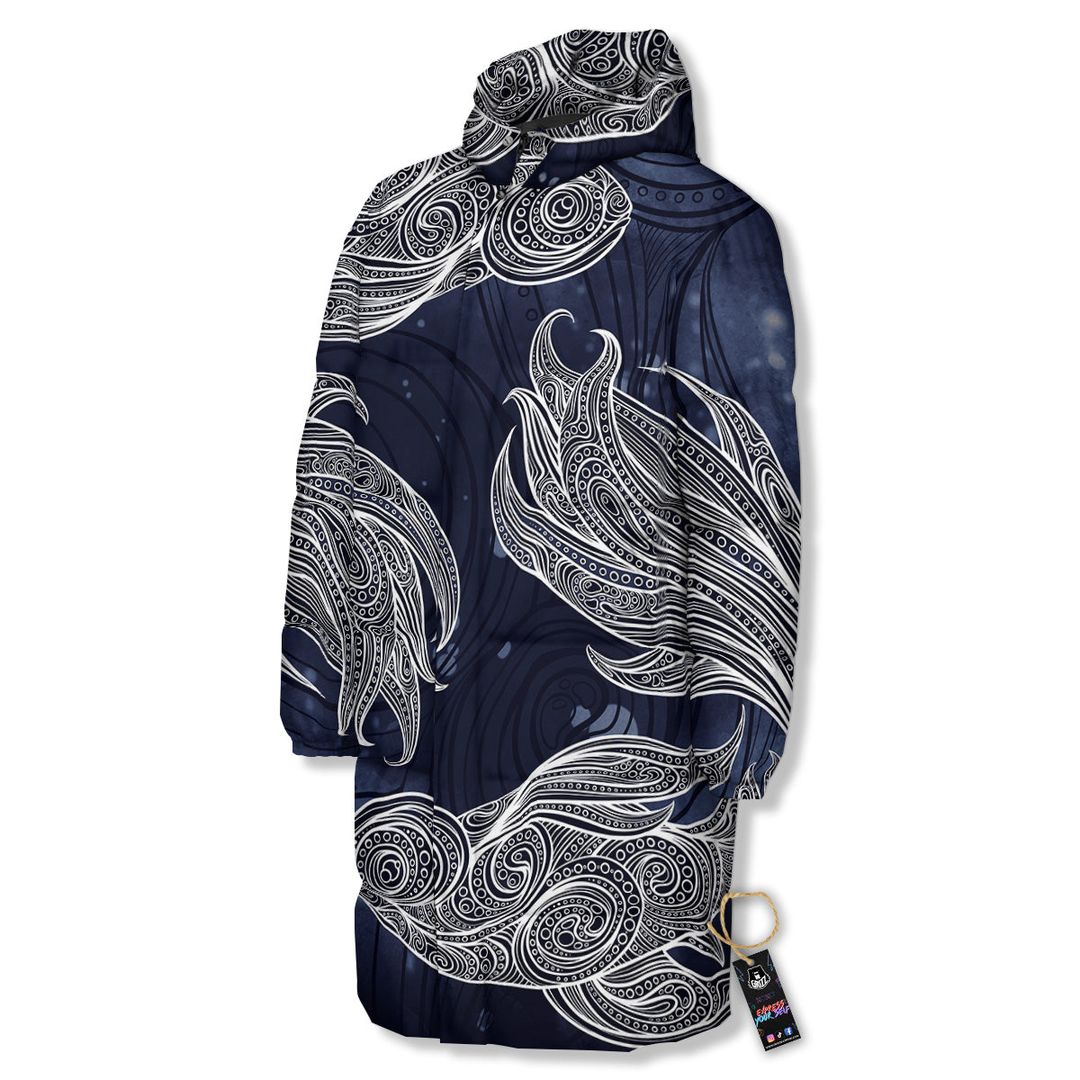 Fish Bohemian Spiritual Print Long Down Jacket
