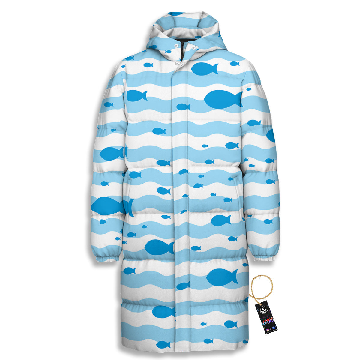 Fish Swimming In Blue Sea Print Pattern Long Down Jacket