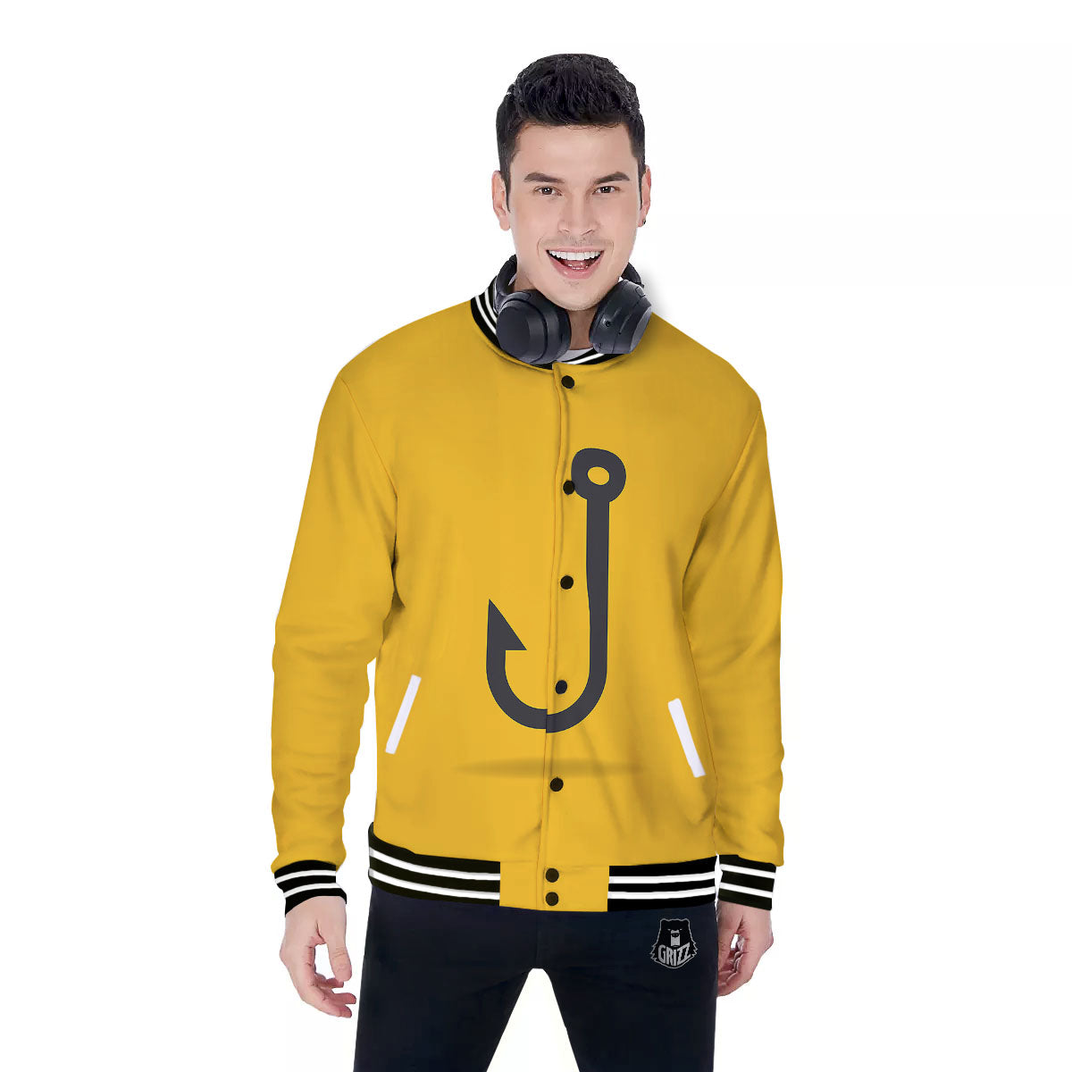Fishing Hooks Print Baseball Jacket-grizzshop