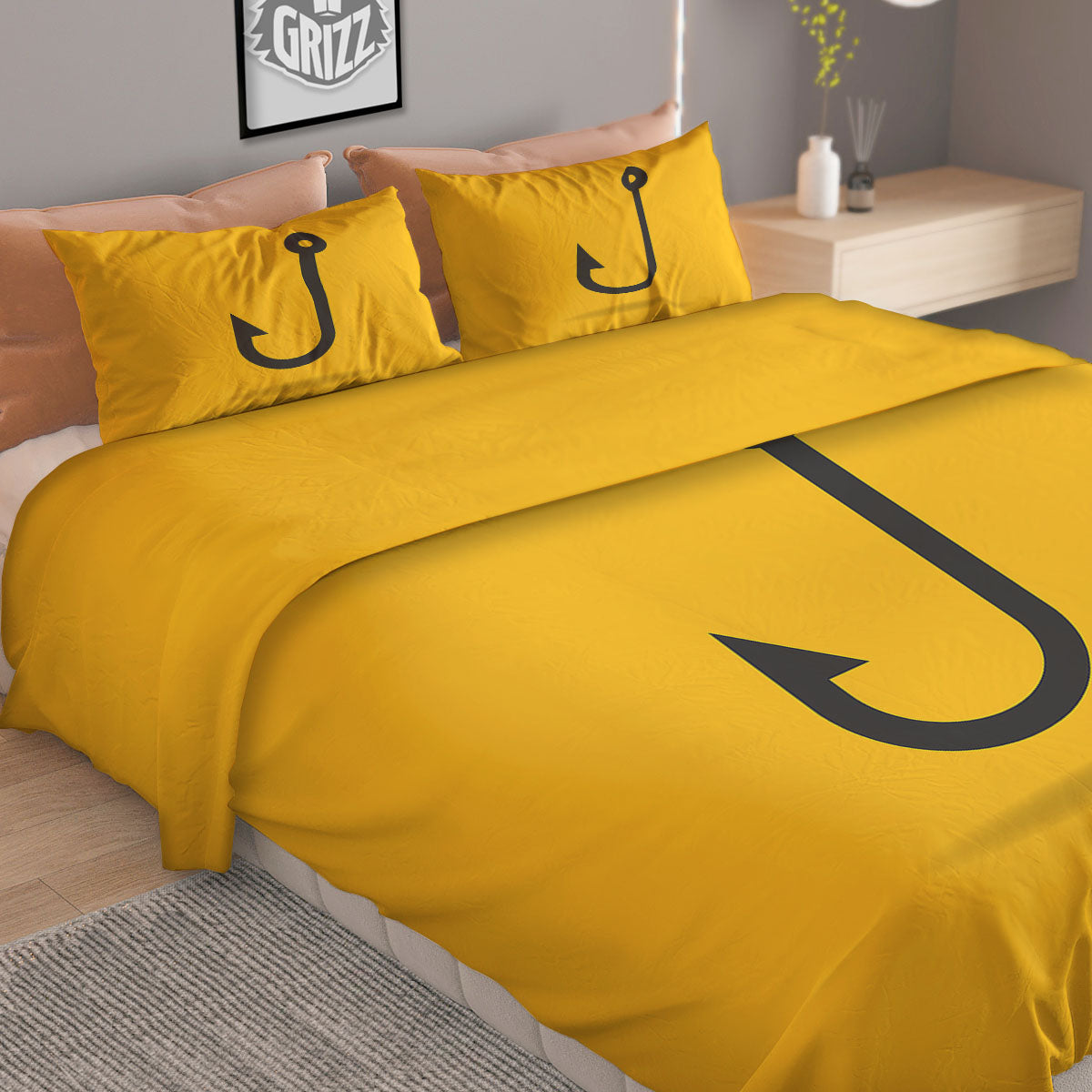 Fishing Hooks Print Duvet Cover Bedding Set