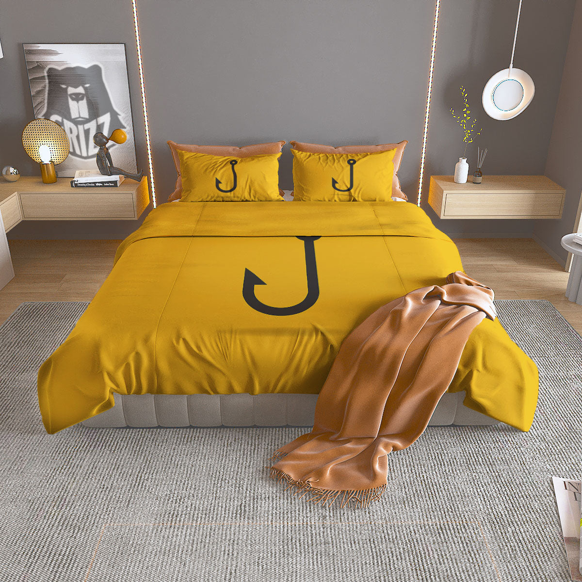 Fishing Hooks Print Duvet Cover Bedding Set