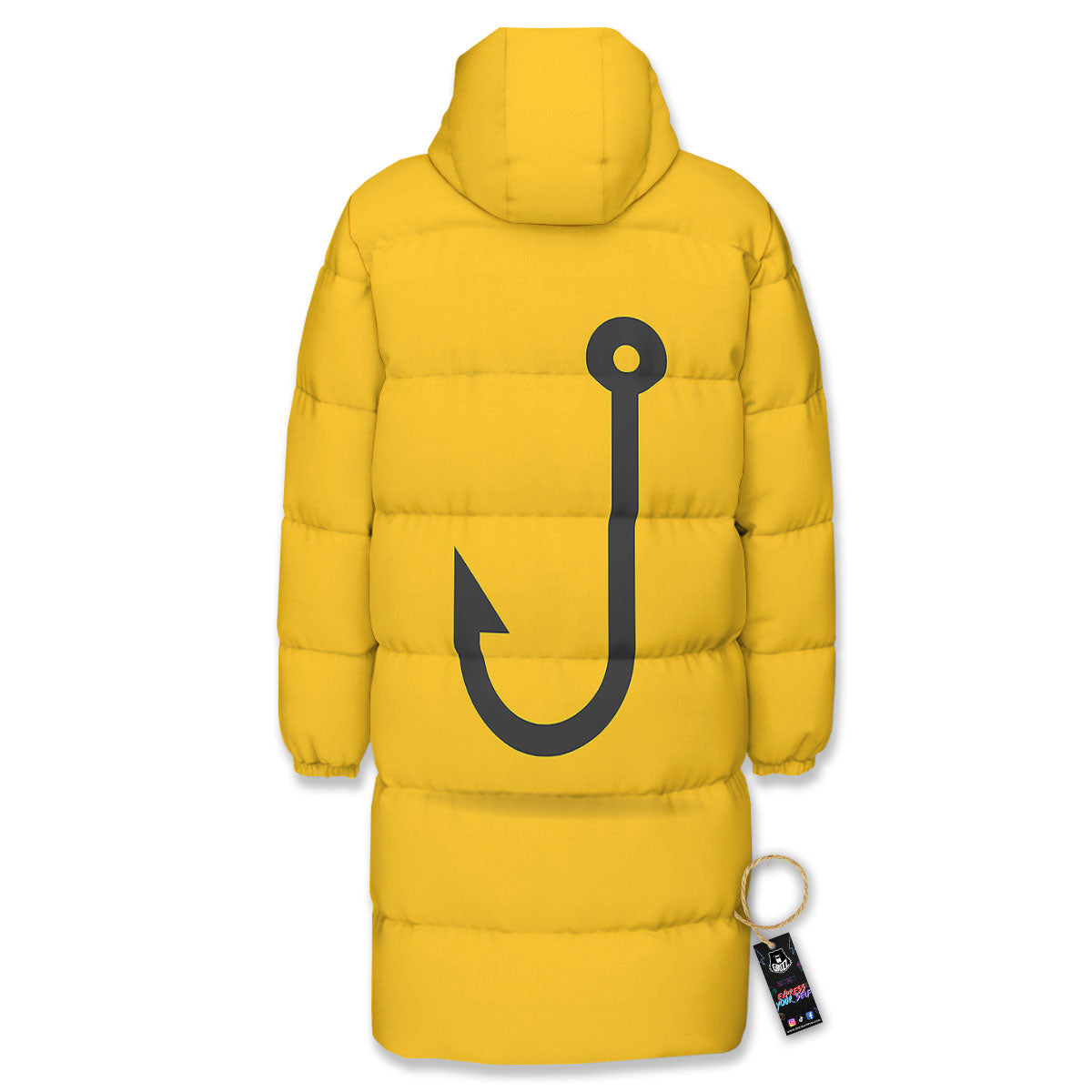 Fishing Hooks Print Long Down Jacket-grizzshop