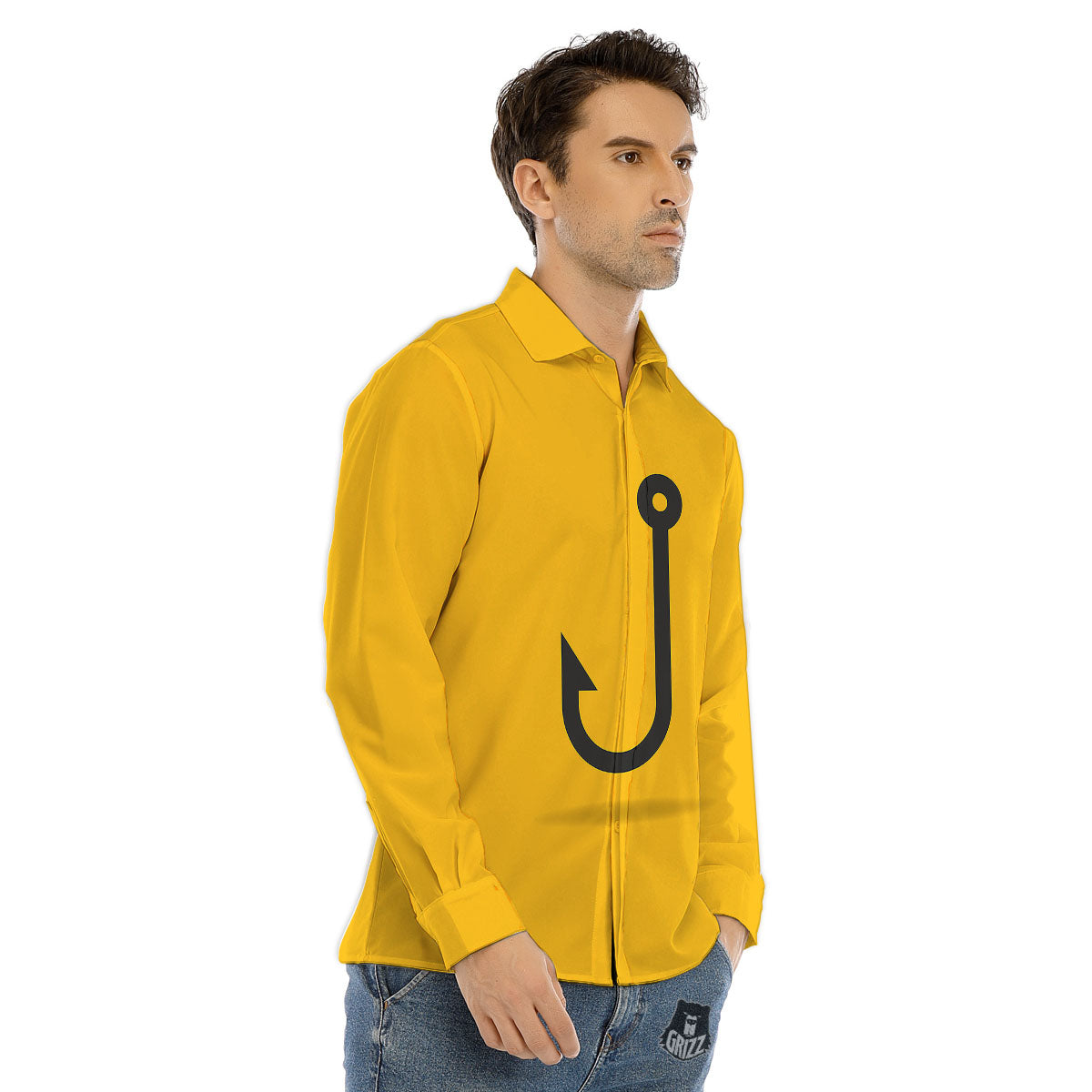 Fishing Hooks Print Men's Dress Shirts-grizzshop