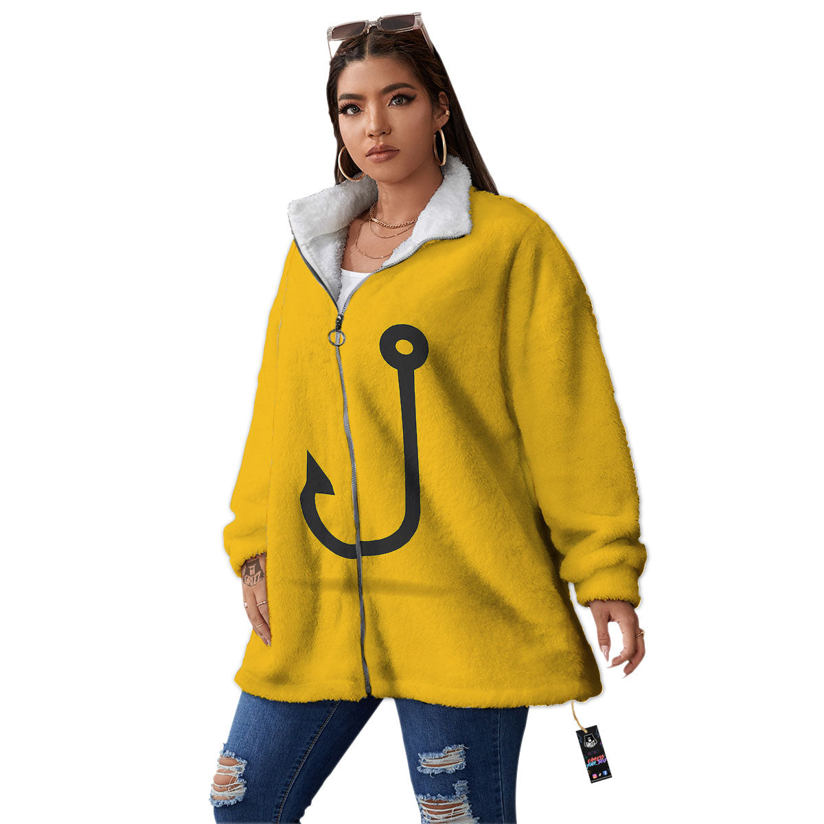 Fishing Hooks Print Women's Sherpa Jacket-grizzshop