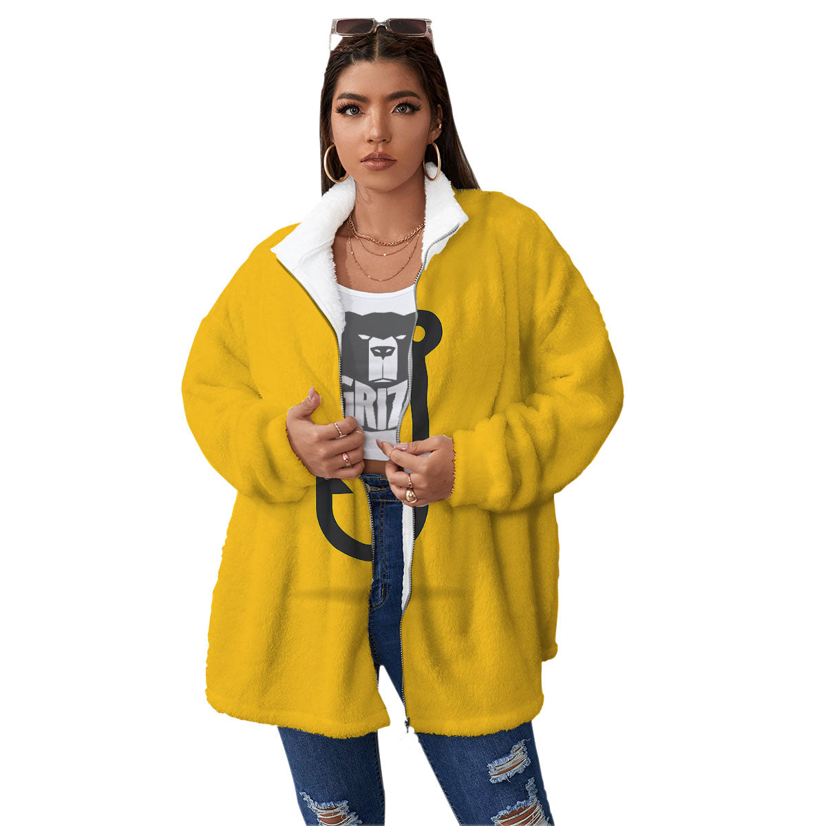 Fishing Hooks Print Women's Sherpa Jacket-grizzshop