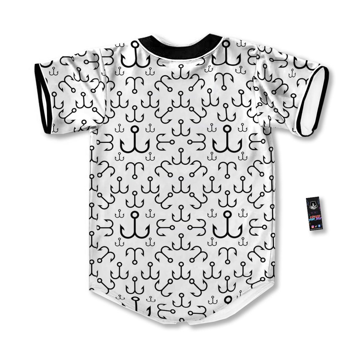 Fishing Hooks White And Black Print Baseball Jersey-grizzshop