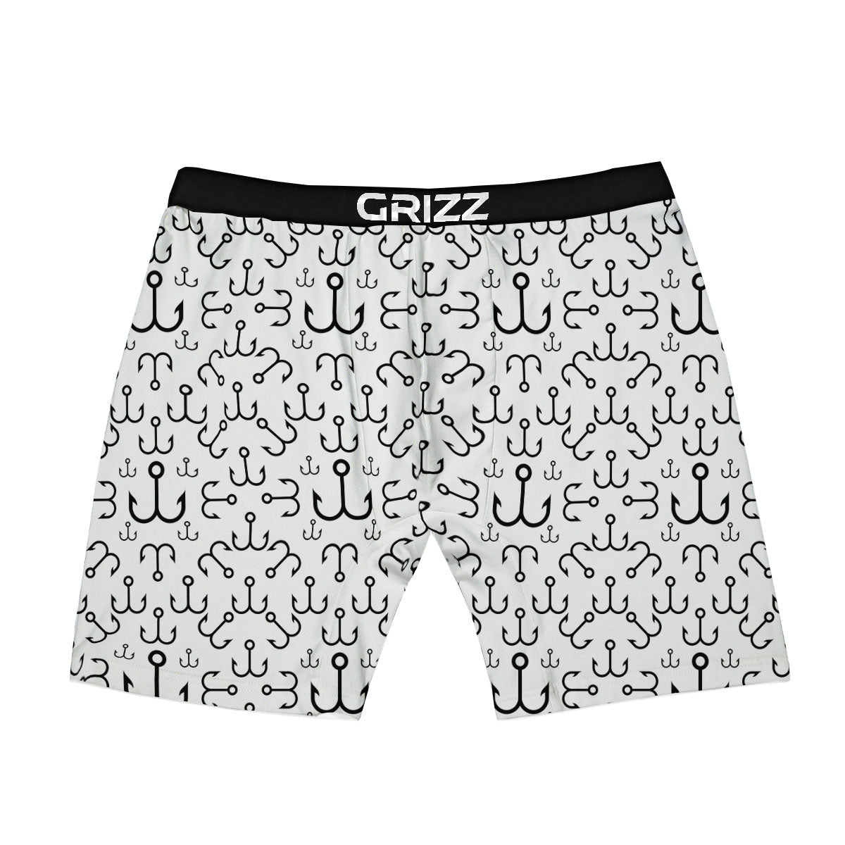 Fishing Hooks White And Black Print Boxer Briefs-grizzshop