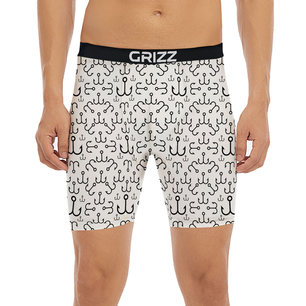Fishing Hooks White And Black Print Boxer Briefs-grizzshop