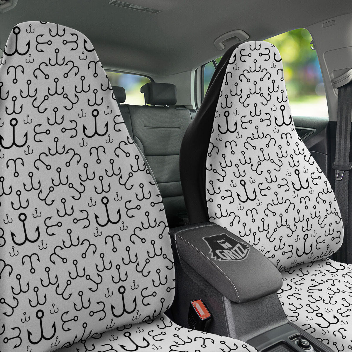 Fishing Hooks White And Black Print Car Seat Covers-grizzshop