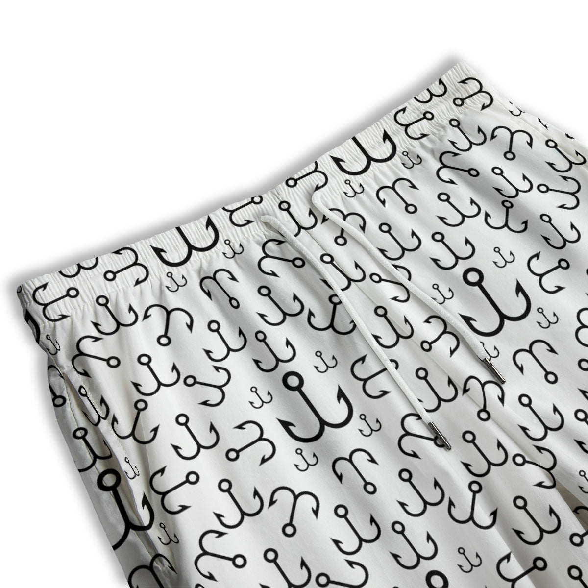 Fishing Hooks White And Black Print Men's Athletic Shorts