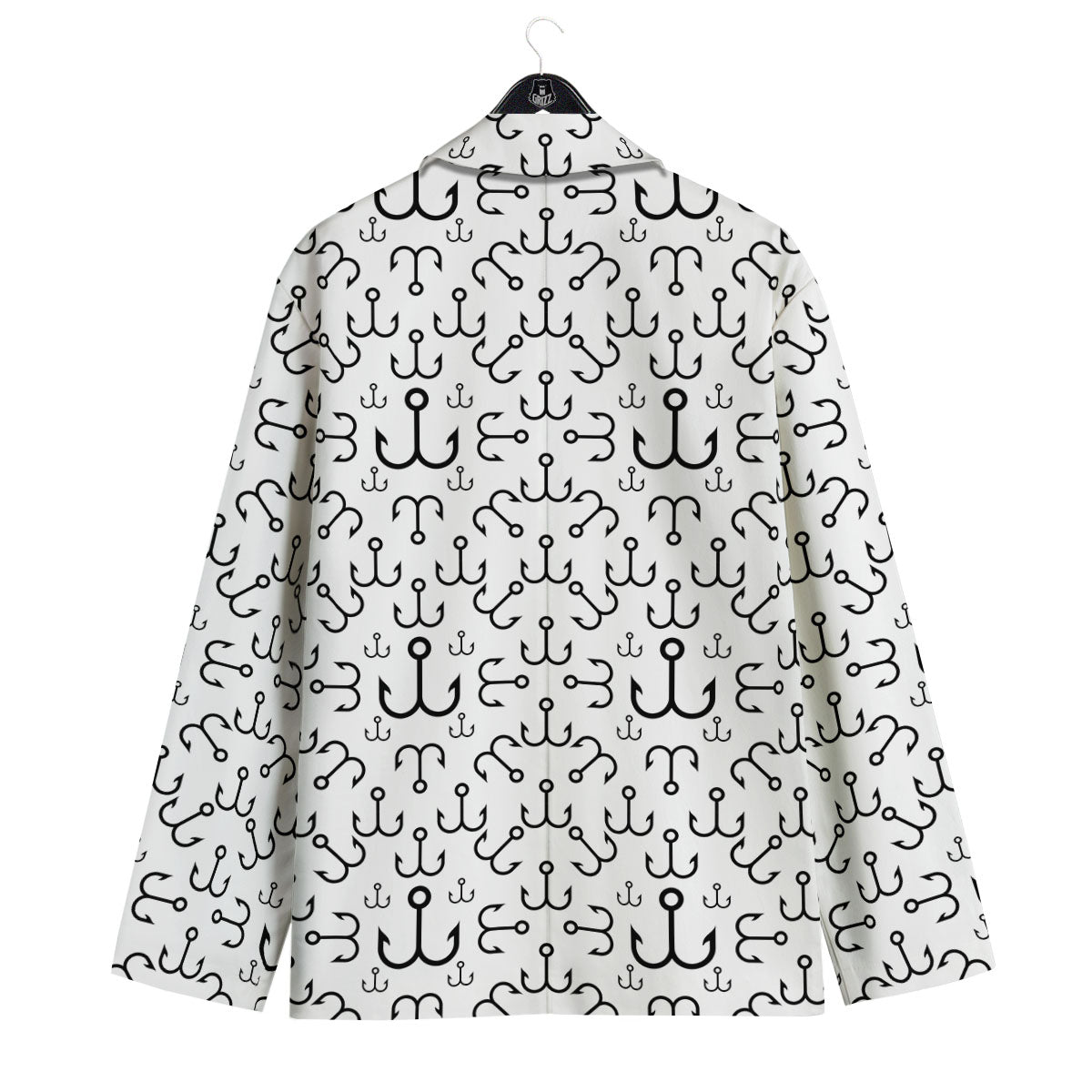 Fishing Hooks White And Black Print Men's Sport Coat-grizzshop