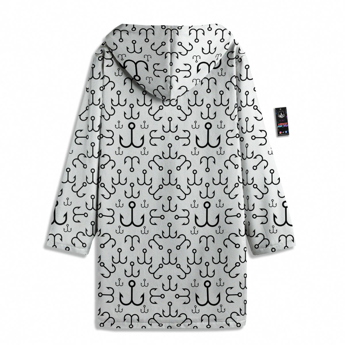 Fishing Hooks White And Black Print Men's Windbreaker Jacket-grizzshop