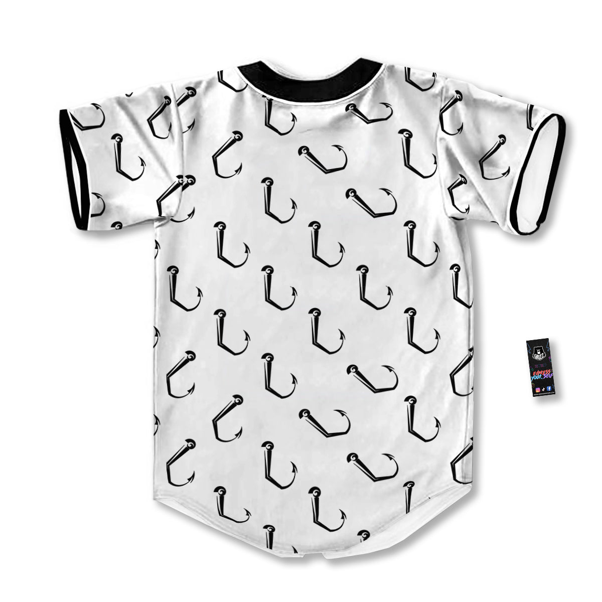 Fishing Hooks White And Black Print Pattern Baseball Jersey-grizzshop