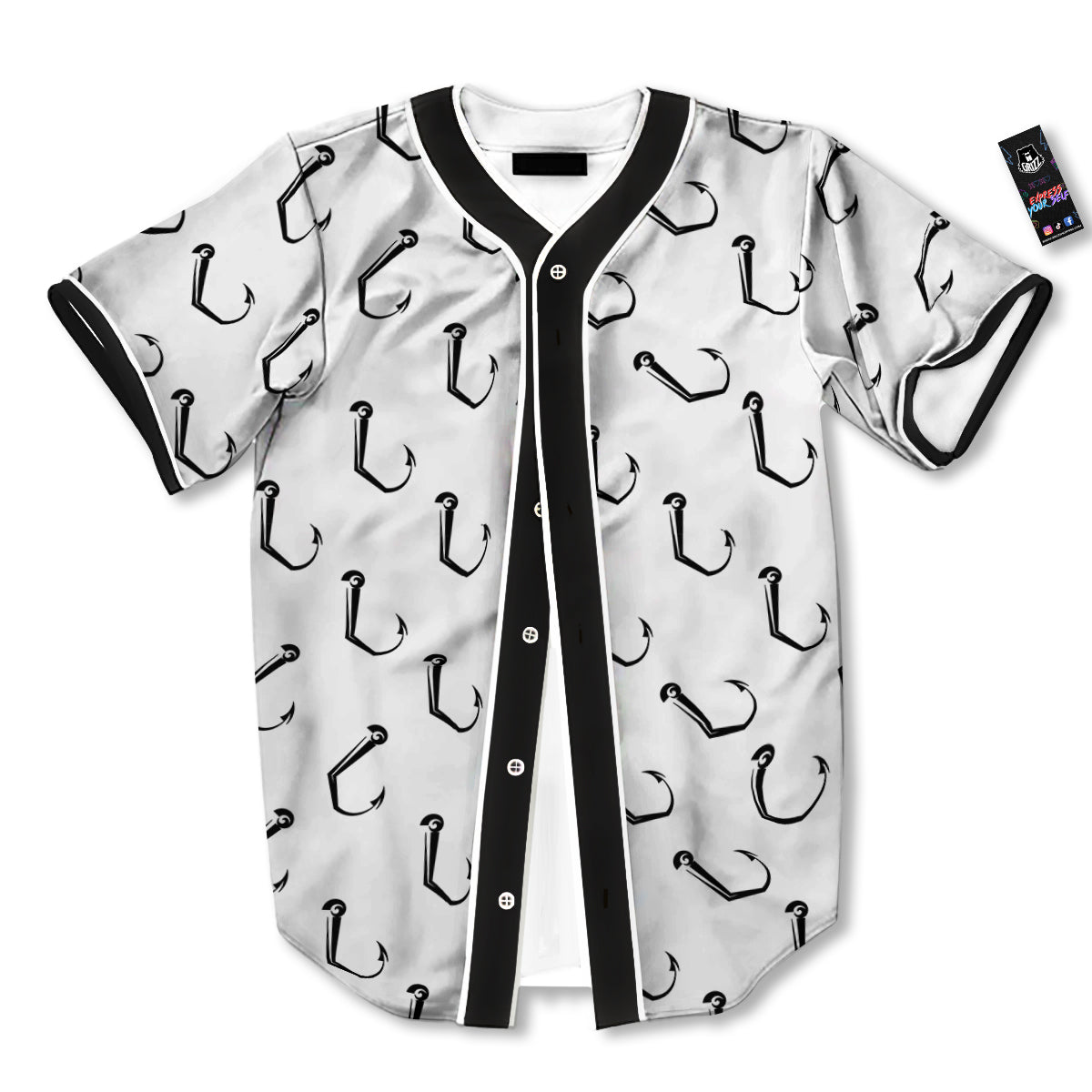 Fishing Hooks White And Black Print Pattern Baseball Jersey-grizzshop