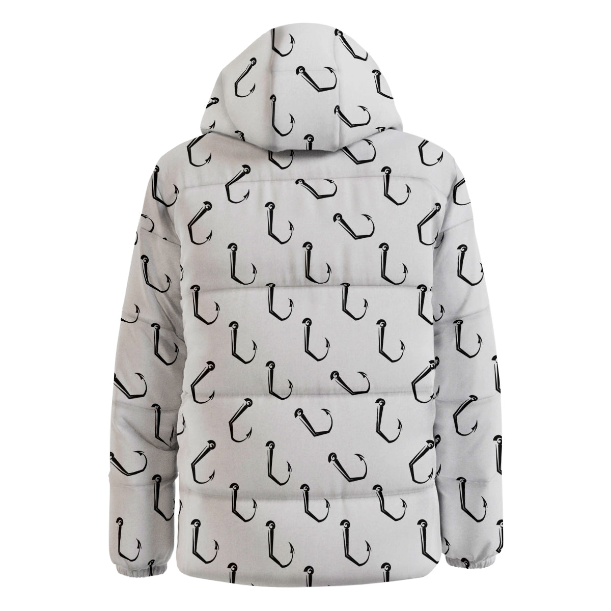 Fishing Hooks White And Black Print Pattern Down Jacket-grizzshop