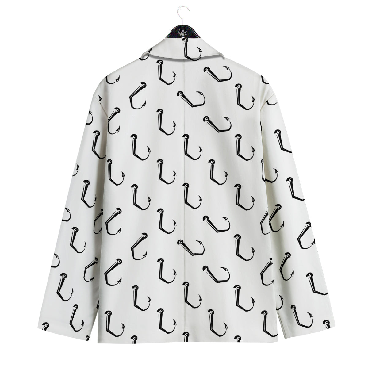 Fishing Hooks White And Black Print Pattern Men's Sport Coat-grizzshop