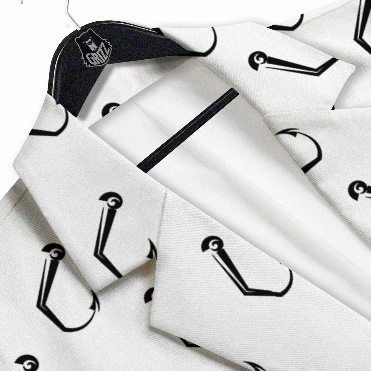 Fishing Hooks White And Black Print Pattern Men's Sport Coat-grizzshop