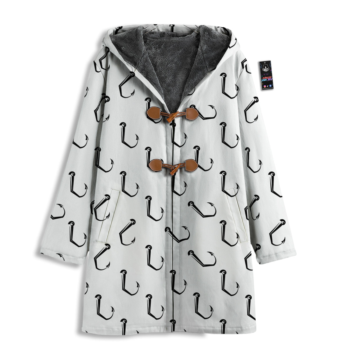 Fishing Hooks White And Black Print Pattern Men's Windbreaker Jacket-grizzshop