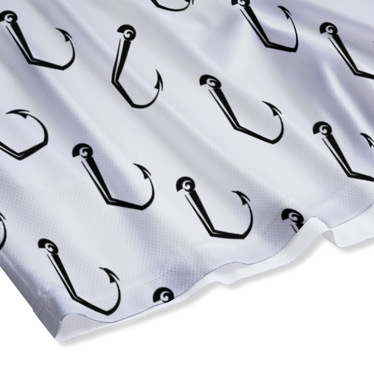 Fishing Hooks White And Black Print Pattern Mesh Shorts