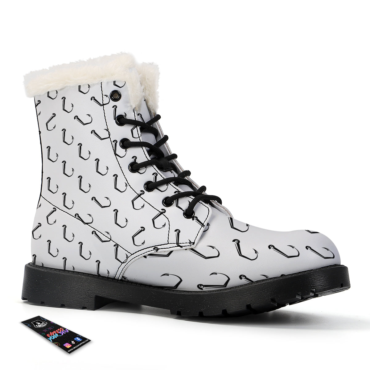 Fishing Hooks White And Black Print Pattern Winter Boots-grizzshop