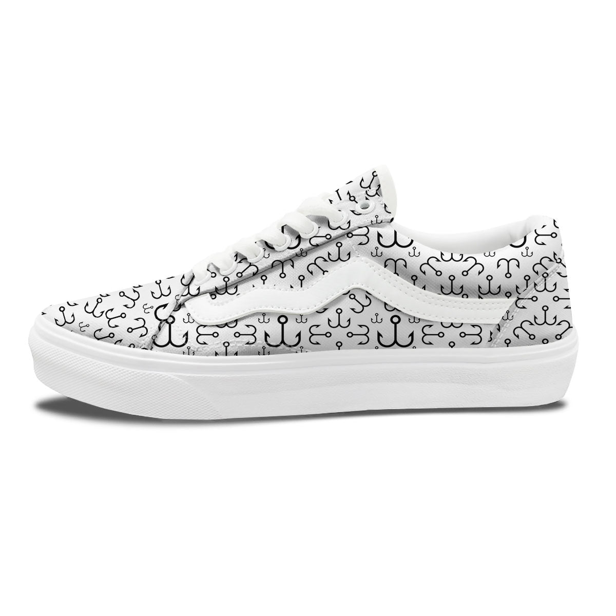 Fishing Hooks White And Black Print Skate Shoes-grizzshop