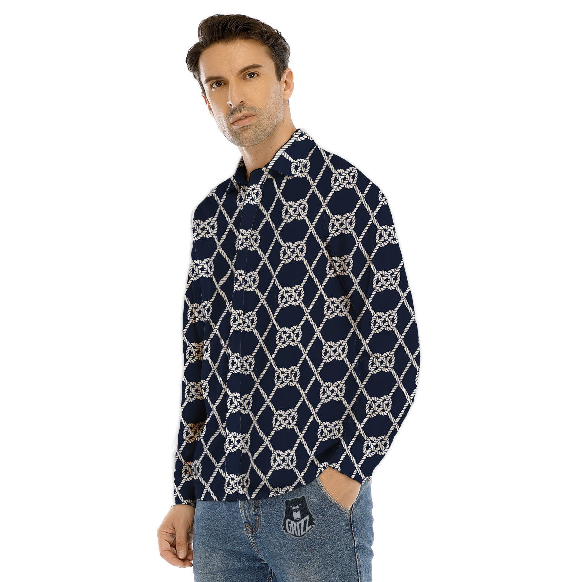 Fishing Knots Rope Print Pattern Men's Dress Shirts-grizzshop