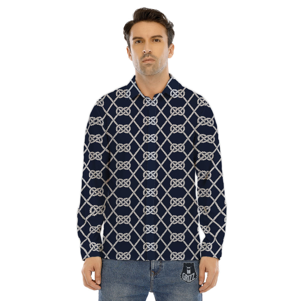 Fishing Knots Rope Print Pattern Men's Dress Shirts-grizzshop