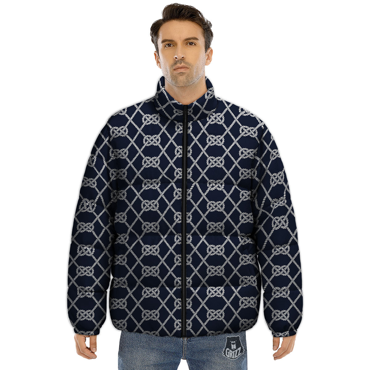 Fishing Knots Rope Print Pattern Puffer Jacket-grizzshop