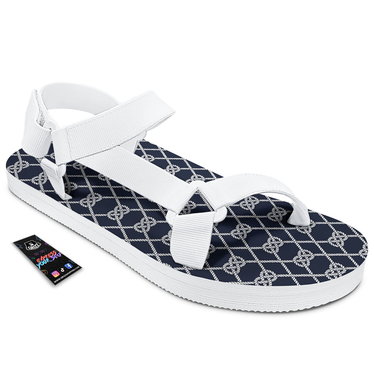 Fishing Knots Rope Print Pattern White Open Toe Sandals-grizzshop