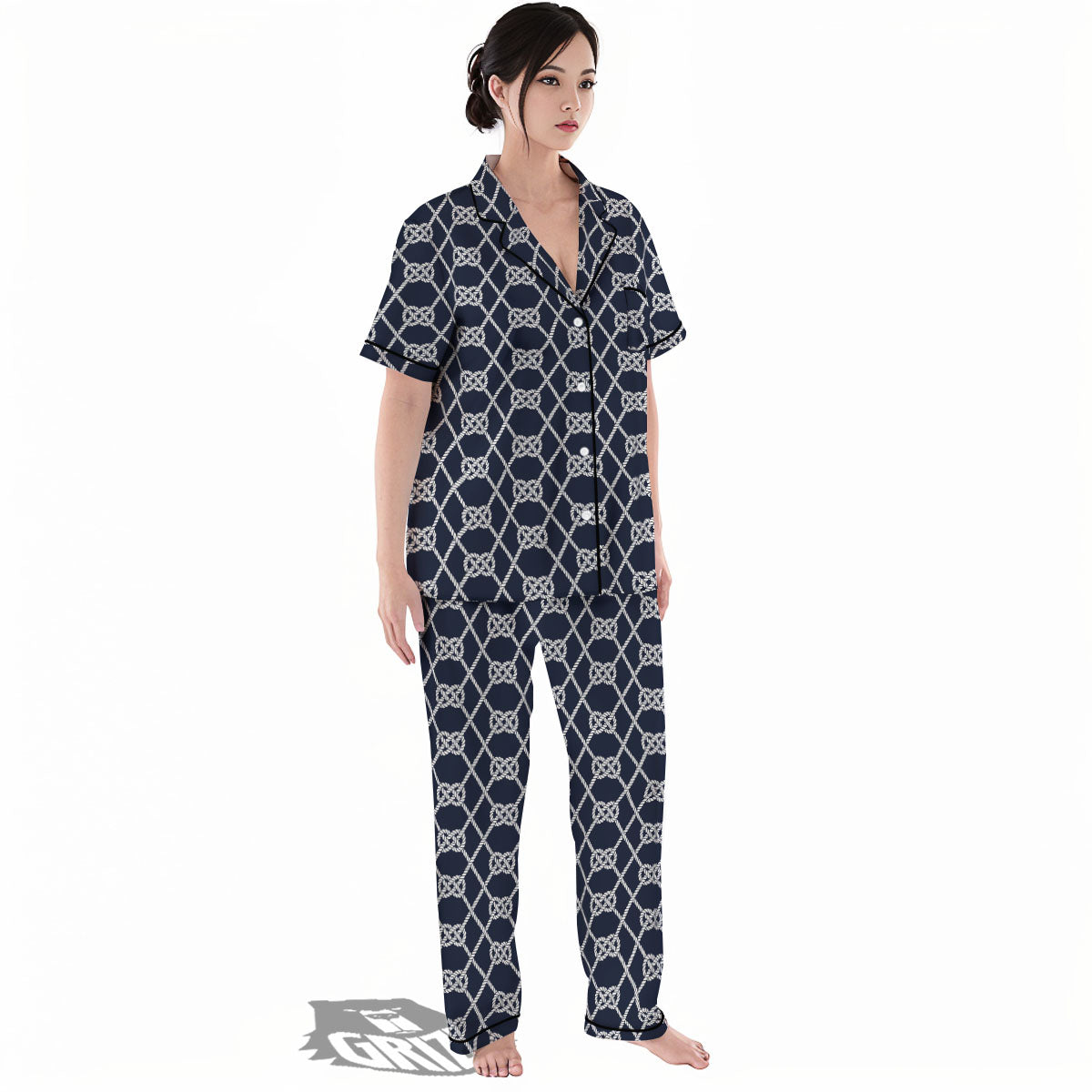 Fishing Knots Rope Print Pattern Women's Pajamas Set-grizzshop