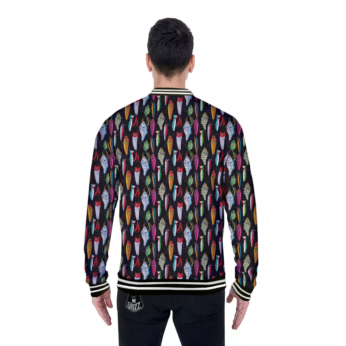 Fishing Print Pattern Baseball Jacket-grizzshop